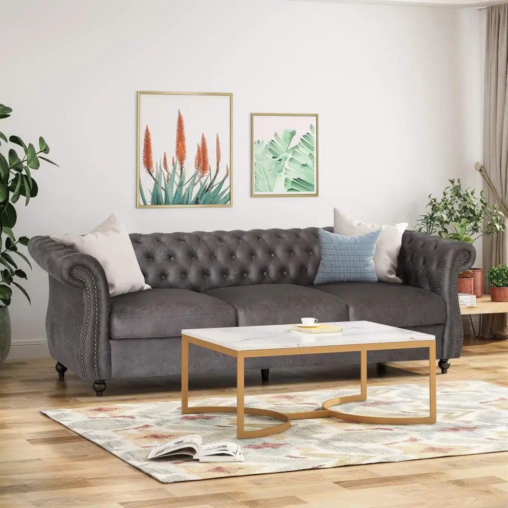 Chic Slate Suede 3 Seater Sofa Rolled Arms Modern Elegant Living Room Furniture nh-echo