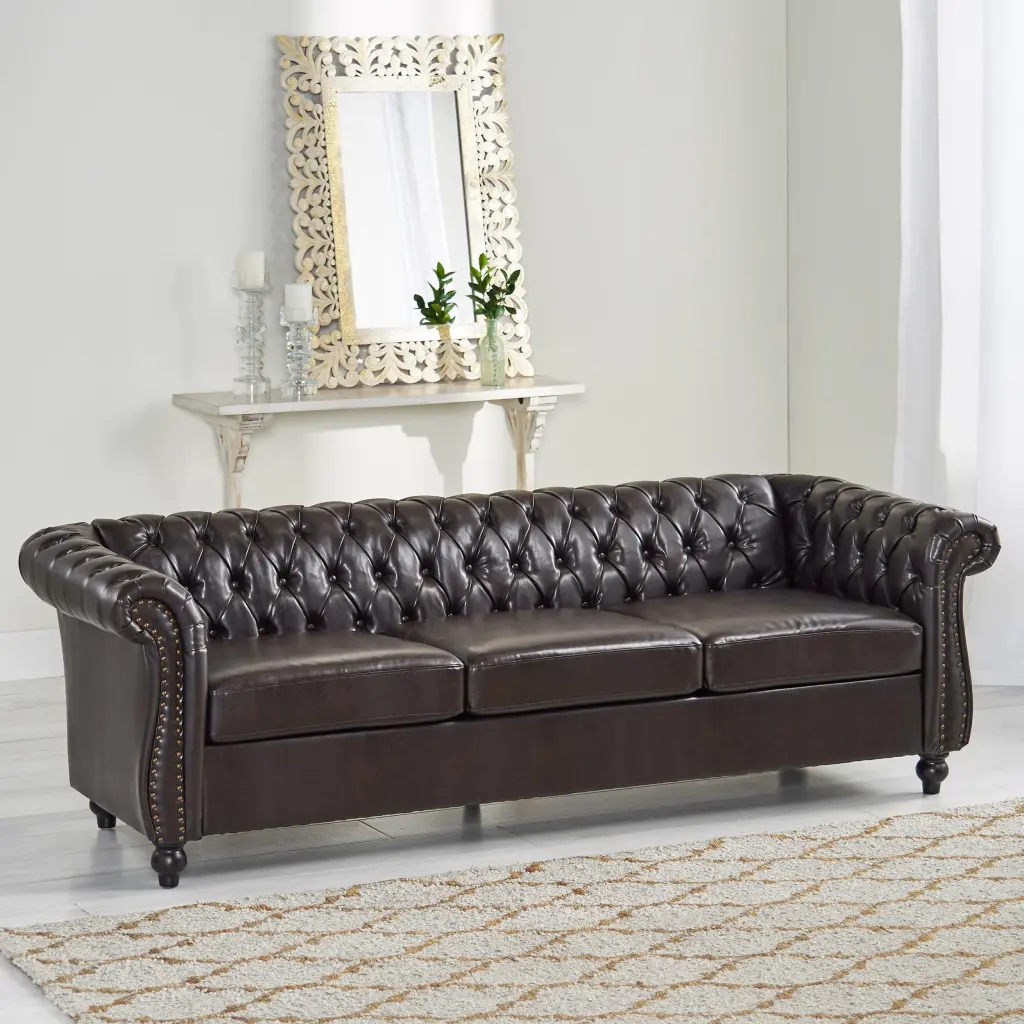 3 Seater Brown PU Sofa Modern Comfortable Living Room Furniture nh-inmax