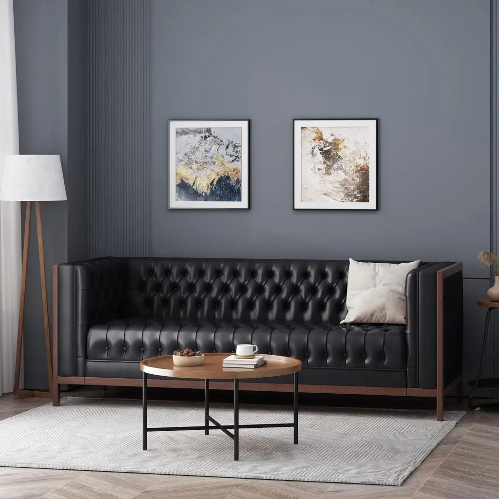 3 Seater Sofa Black PU Leather - Modern Living Room Couch nh-inmax