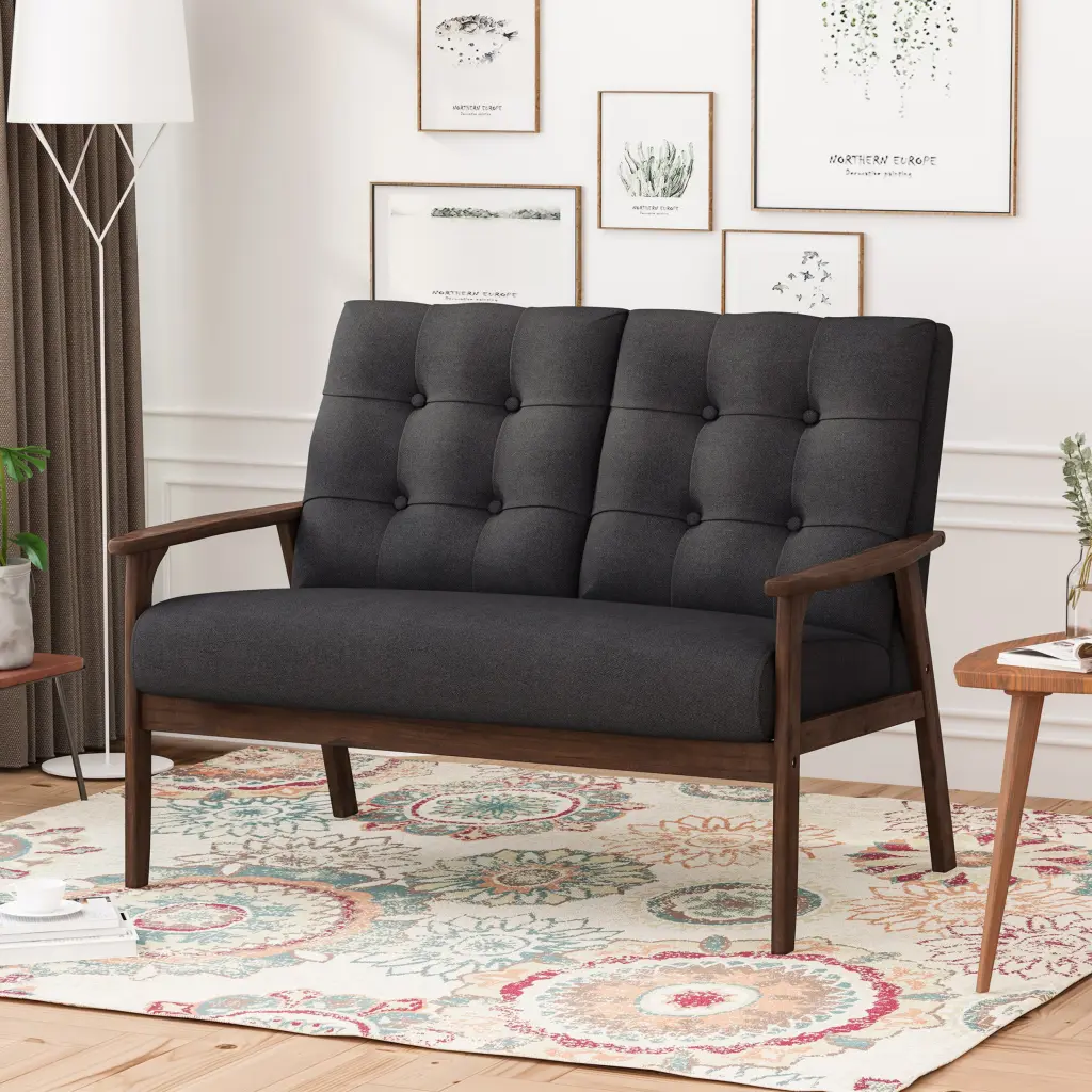 2 Seater Sofa Charcoal Grey Fabric Compact Living Room Couch nh-inmax