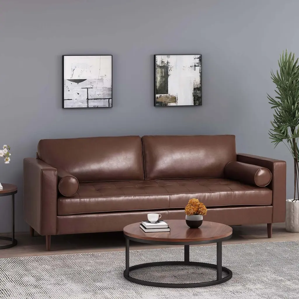 Mirod Comfy 3 Seat Sofa Wooden Legs PU Living Room Furniture nh-mirod