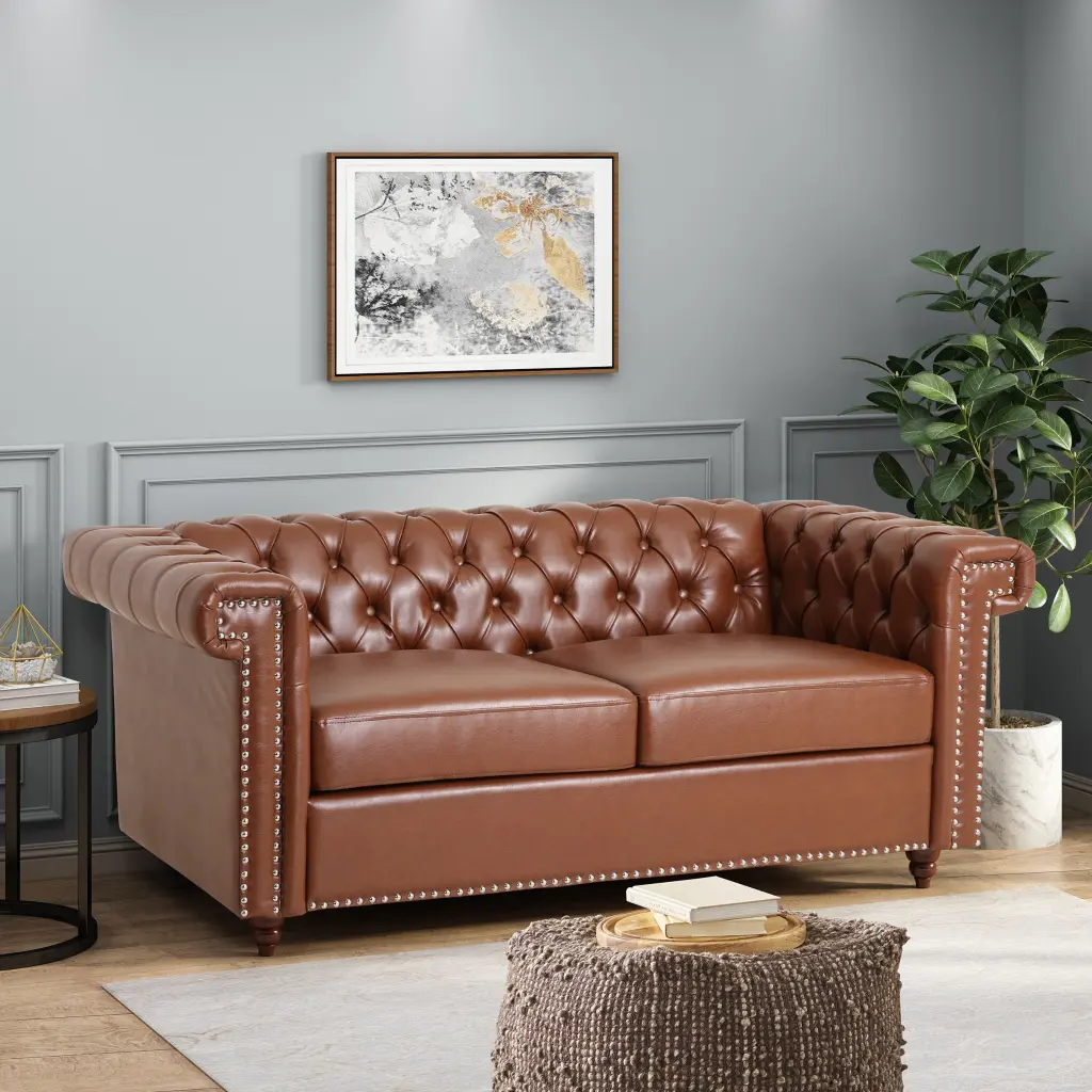 Light Brown PU 2 Seat Sofa Modern Living Room Furniture nh-vivalux