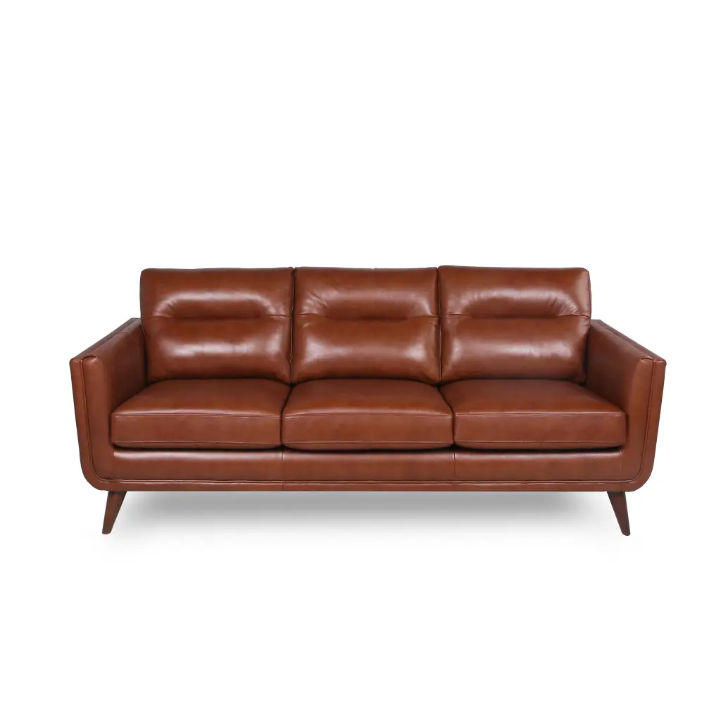 Mid Century Leather Sofa Light Brown 3 Seat Modern Living Room Furniture prime leather co.