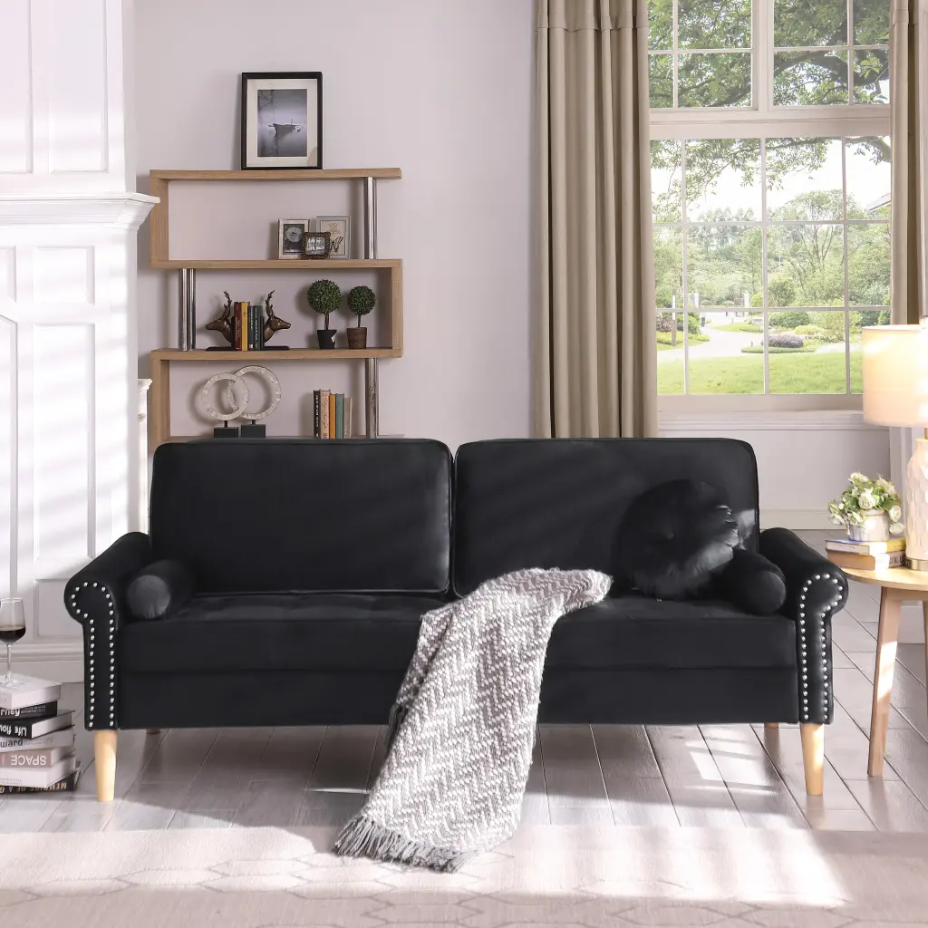 Living Room Sofa 3 Seater Copper Nail On Arms Three Pillows Brown relax down
