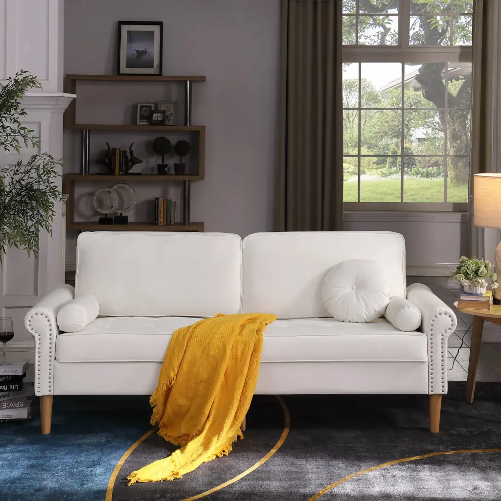 3 Seater Living Room Sofa Copper Nail Trim and Three Pillows relax down