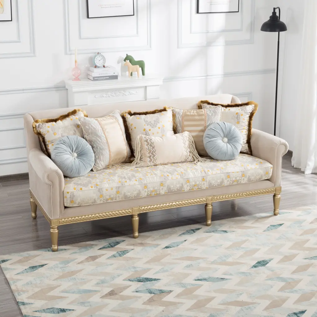 Timeless Style Sofa Beige Velvet 3 Seat Modern Living Room Furniture relax lounge