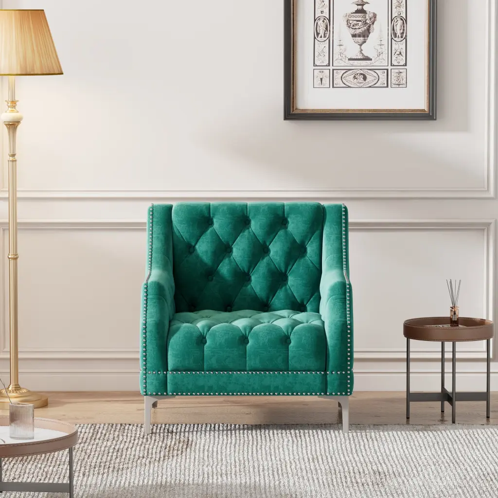 33.5 Inch Modern Sofa Dutch Plush Upholstered Sofa Metal Legs Button Tufted Design Small Spaces rnb
