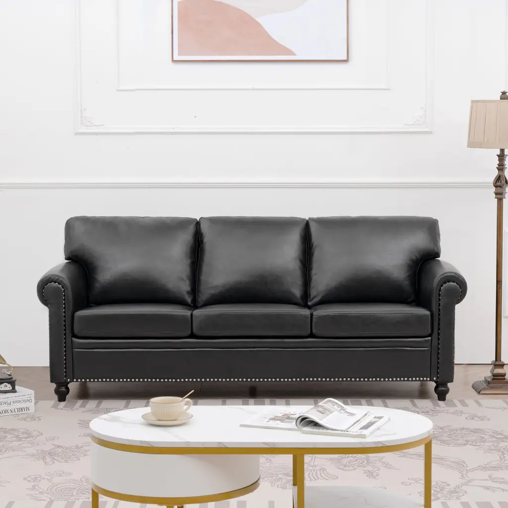 3 Seater Black PU Foam Fabric Sofa Living Room Comfort rnb