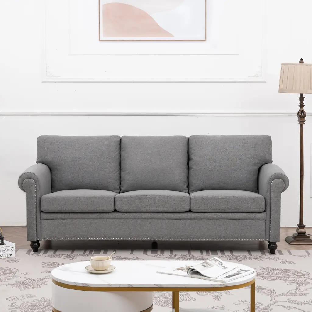3 Seater Sofa Grey Foam Fabric Comfortable Living Room Couch rnb