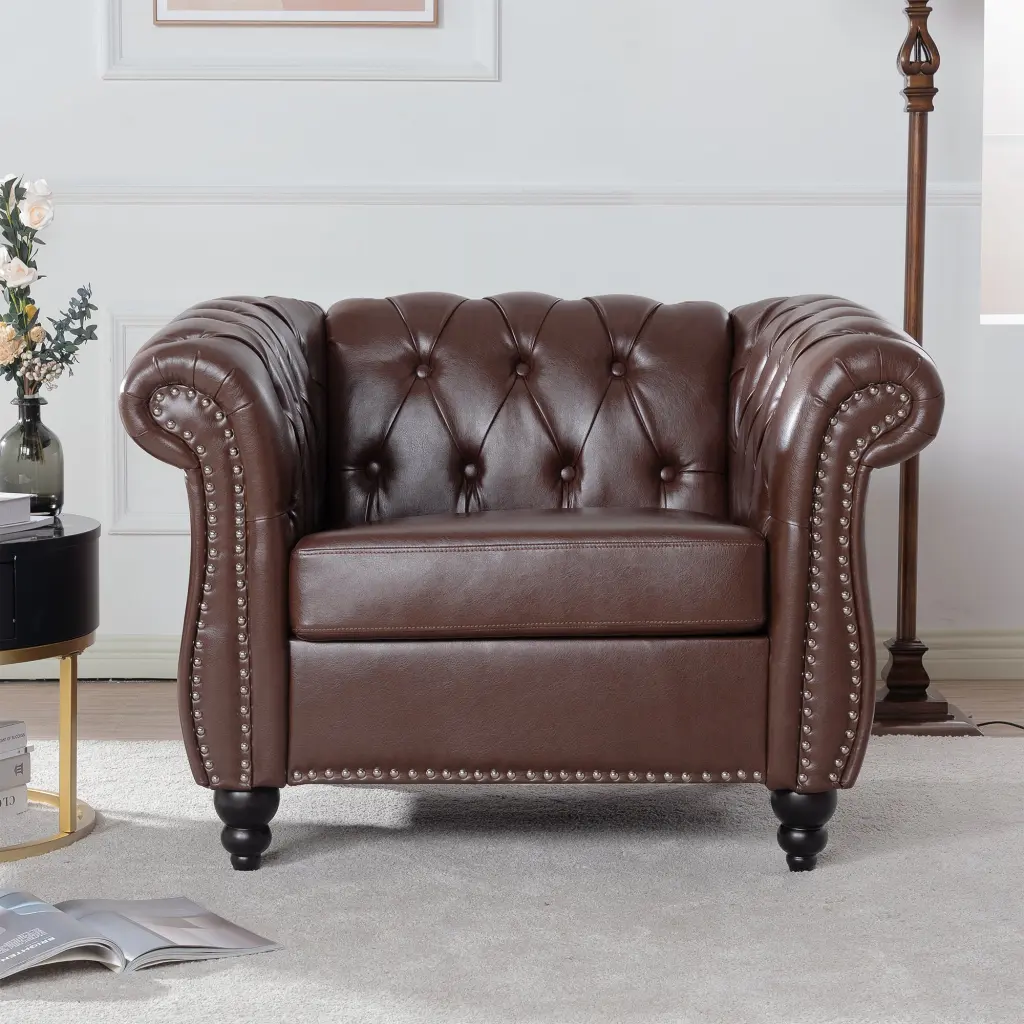 1 Seater Sofa Living Room Dark Brown PU Leather rnb
