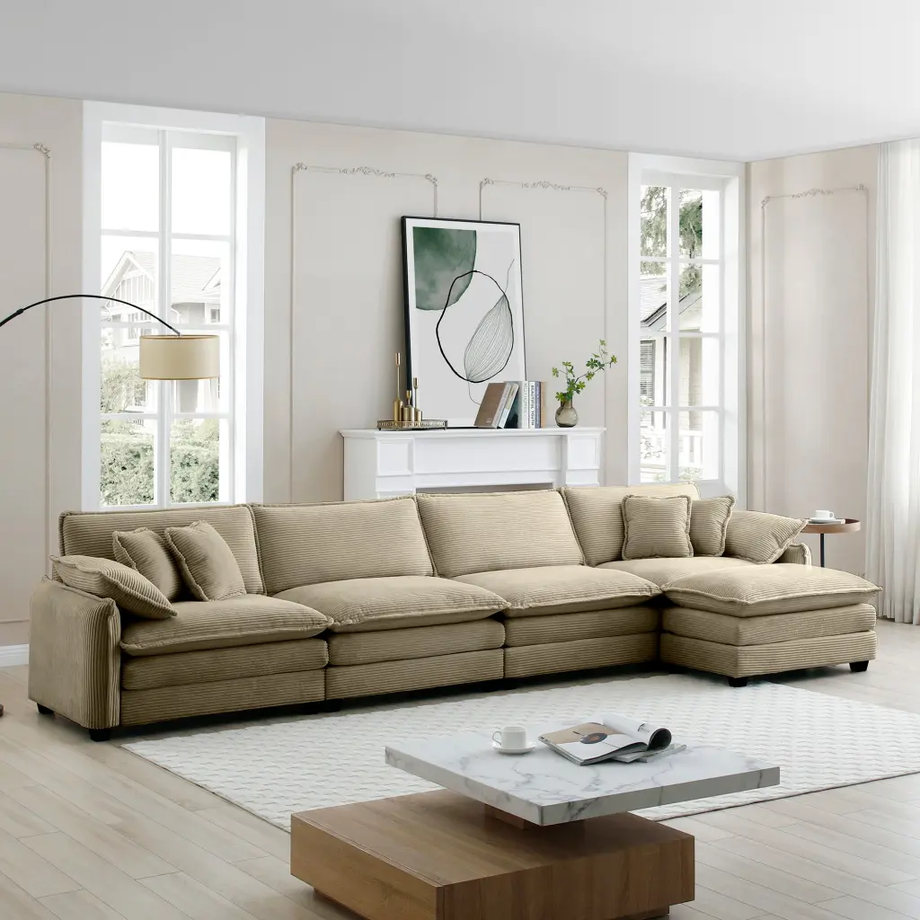 Corduroy Sofa Modern Upholstered 4 Seater Footstool ui furniture