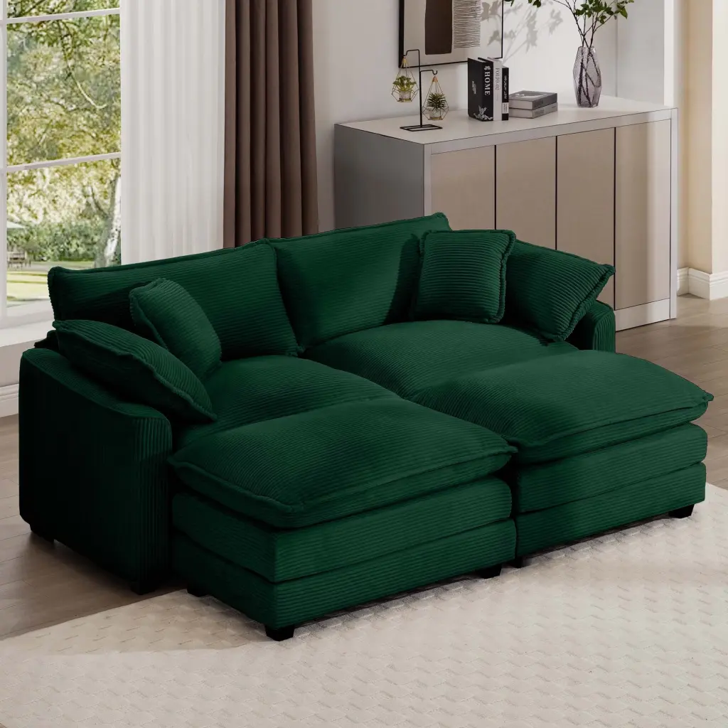 Corduroy Two Seater Sofa 2 Footrest 2 Seater Sofa Ottoman Living Room ui furniture