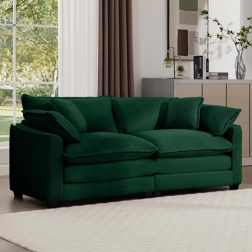 Modern Fabric Living Room Sofa 4 Pillows Upholstered Deep Seat ui furniture