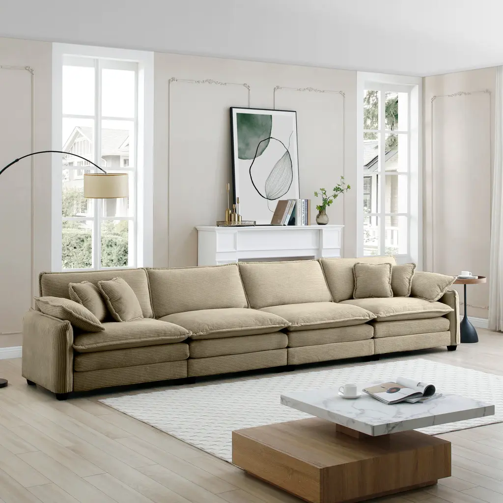 Modern Upholstered 4 Seater Corduroy Fabric Sofa Office or Living Room ui furniture