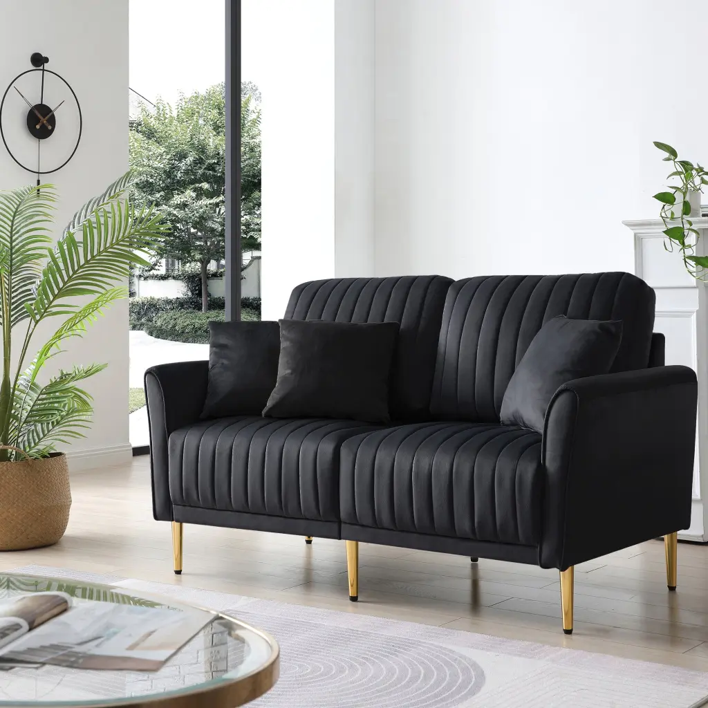 Modern Velvet 2 Seater Sofa Metal Legs And Upholstered Design ui furniture