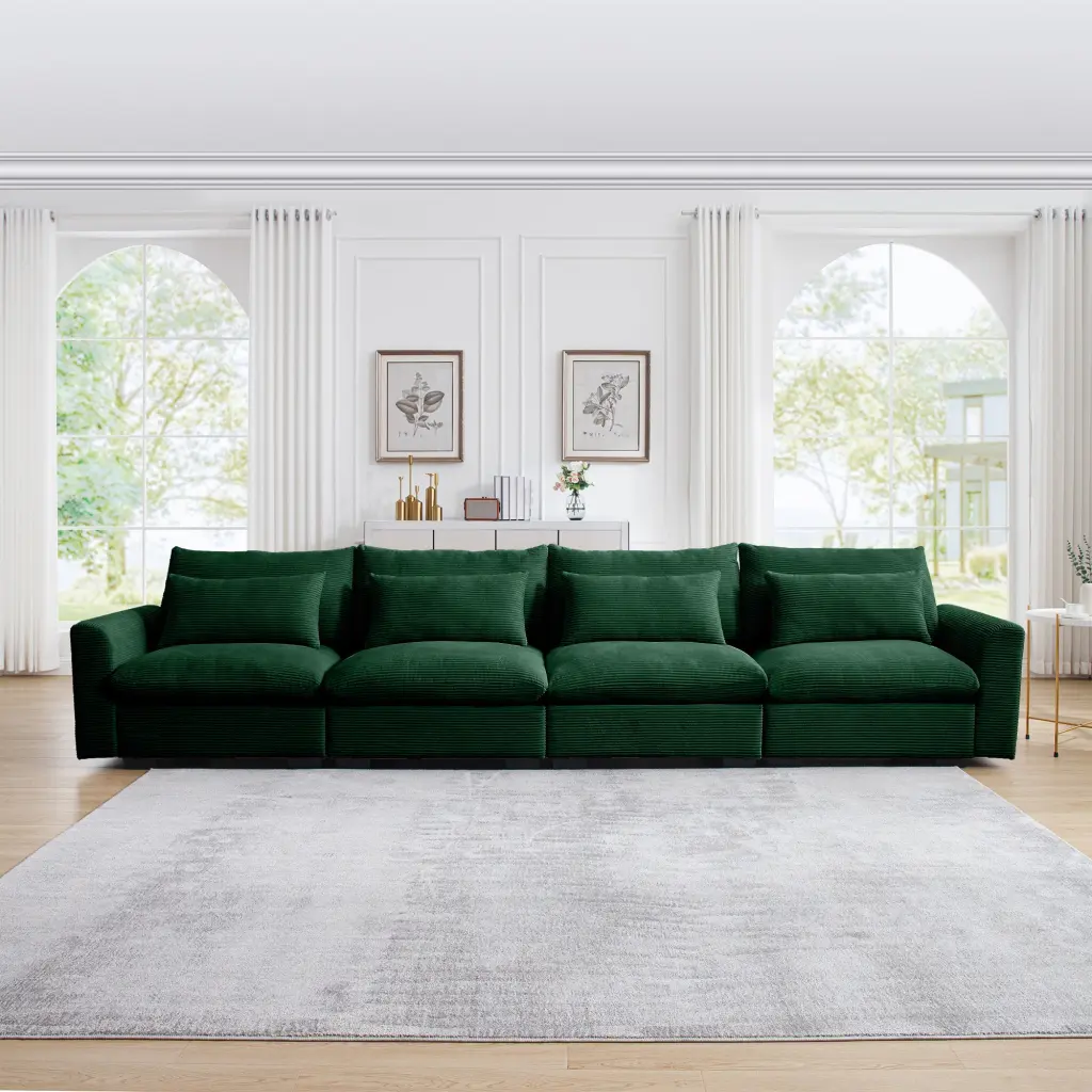 4 Seater Deep Seat Couches Living Room Comfy Green Corduroy Sofas ui furniture