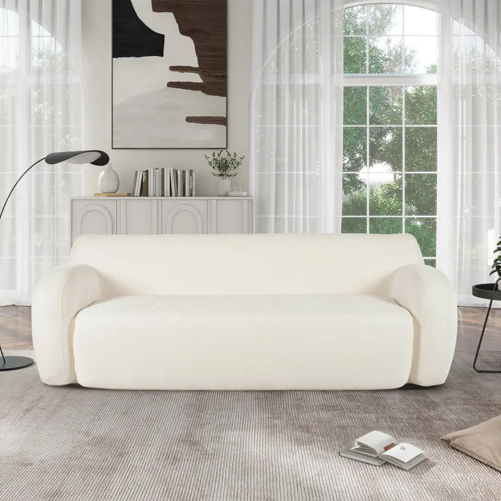 81.5 Inch Minimalist Curved Upholstered Sofa 3 Seat Modular Casual Living Room Sofa u_style