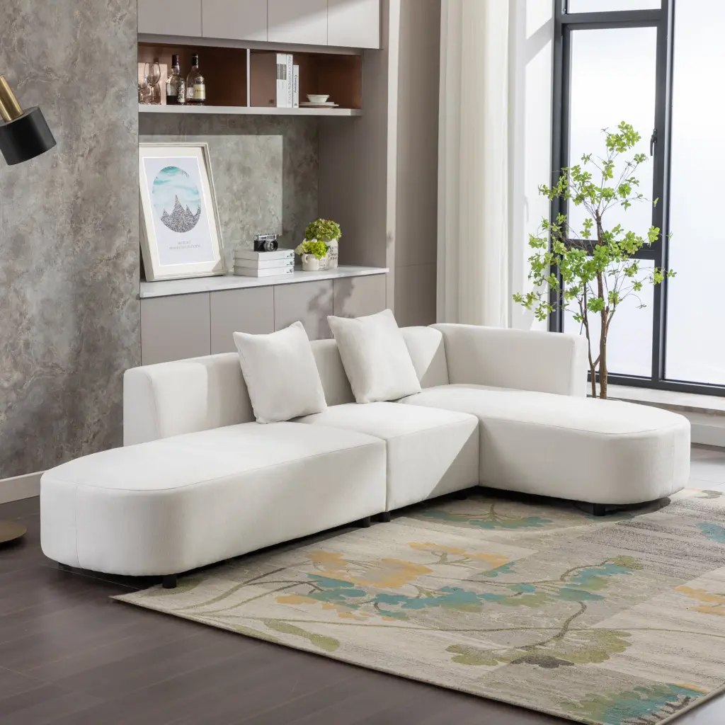 Premium Modern Style Living Room Upholstery Sofa Beige Chenille Fabric Couch u_style