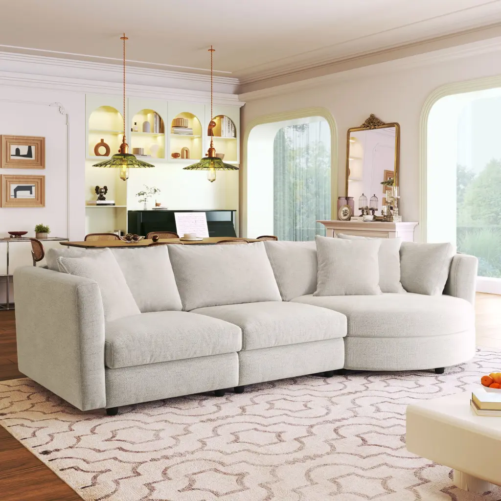 Three Indoor Cushioned Combination Sofa Set Pillows And Curved Design u_style