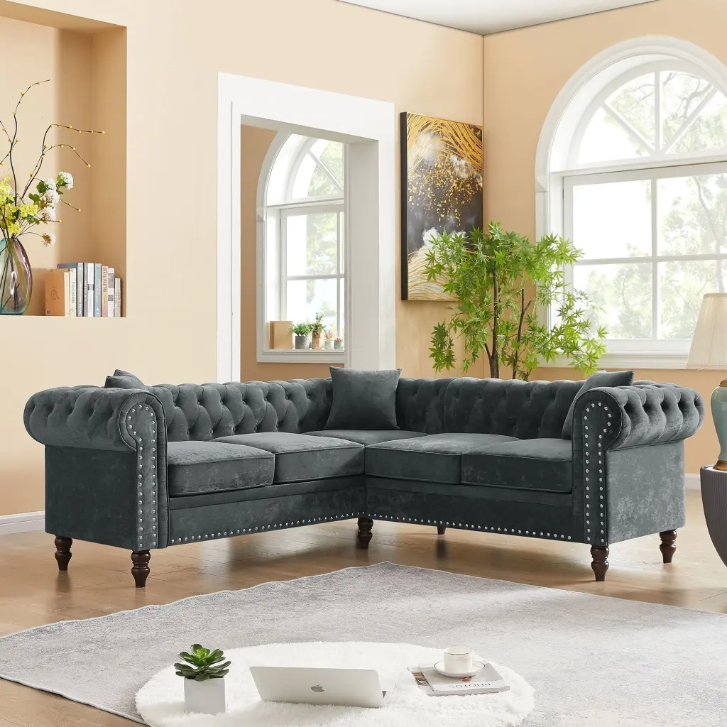 80 Deep Button Tufted Upholstered Roll Arm Chesterfield Sofa Timeless Design w1193
