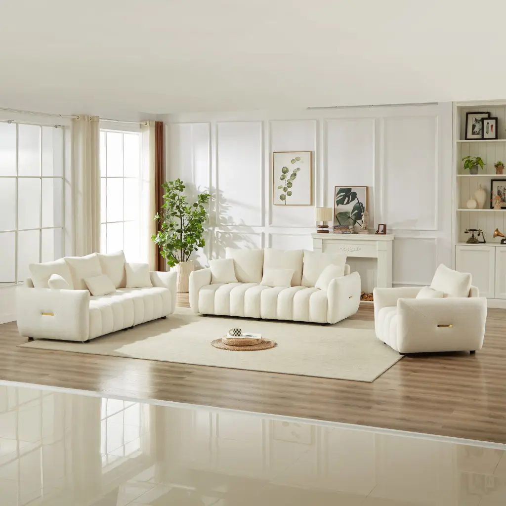 1 Seater 3 Seater Combo Sofa Set Modern Living Room Teddy Fabric w1193