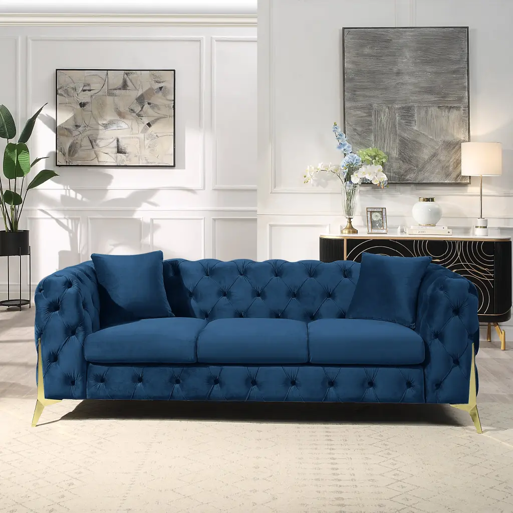 Blue Elegant Velvet Living Room 3 Seater Sofa Upholstered Sofa Modern Home w1241 artisan furniture