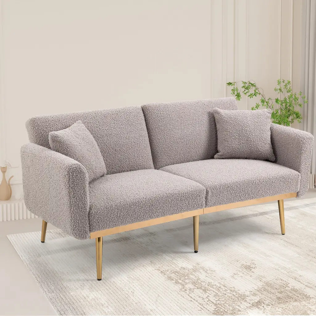 Coolmore Velvet Accent Sofa Metal Feet Grey Teddy w1539 coolmore