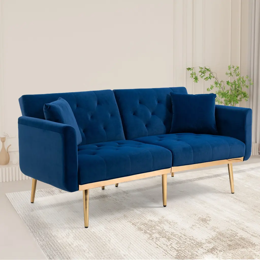 Coolmore Velvet Accent Sofa Metal Feet Navy Polyester Modern w1539 coolmore