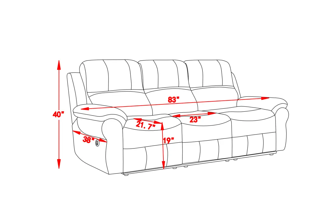 Fabric Power Reclining Sofa Drop Down Table and USB Charging w1896
