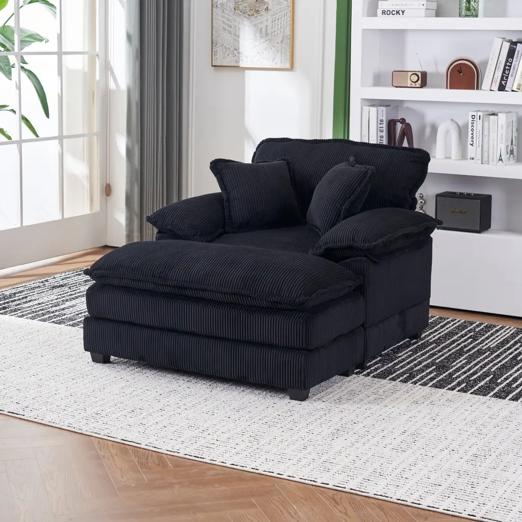 56.3 Inch Corduroy Single Sofa 2 Toss Pillows And Ottoman Comfortable w2363