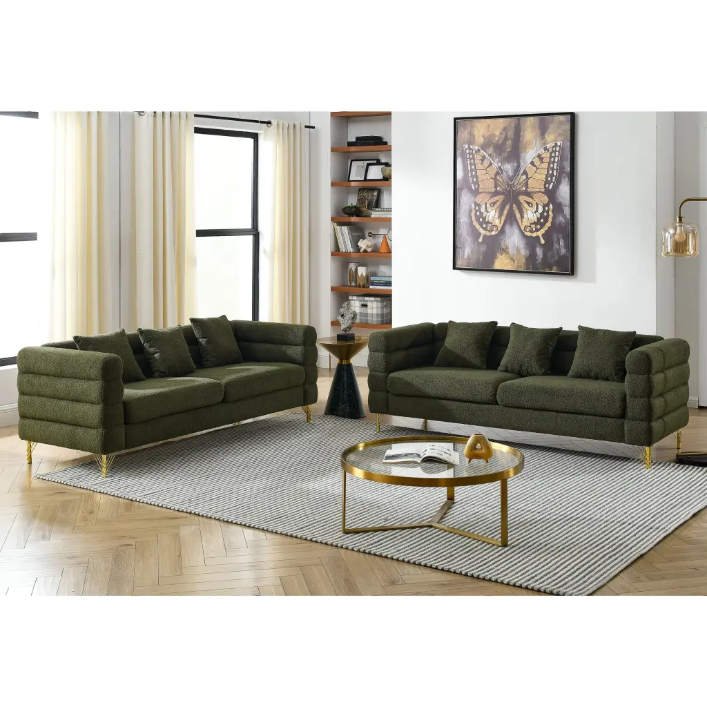 3 Seater Combination Sofa Green Teddy Fabric Primary Living Space Furniture welike furniture