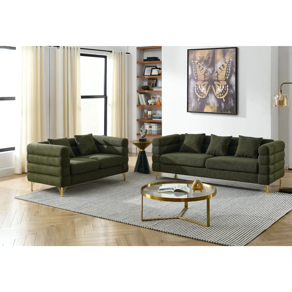 3 Seater 2 Seater Combination Sofa Green Teddy Fabric Living Room welike furniture