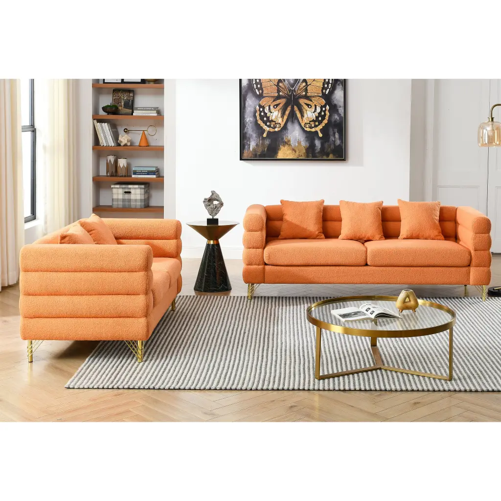 3 Seater 2 Seater Combination Sofa Orange Teddy Fabric Primary Living Room Furniture welike furniture