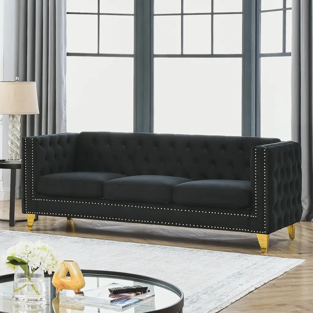 Velvet Sofa Living Room Buttons Tufted 3D Modeling Custom Design welike furniture