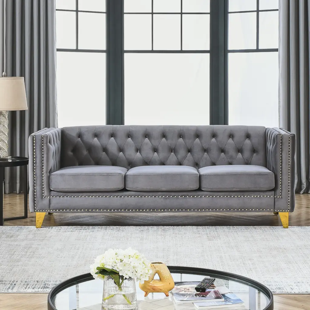 Velvet Sofa Living Room Buttons Tufted 3D Modeling Custom welike furniture