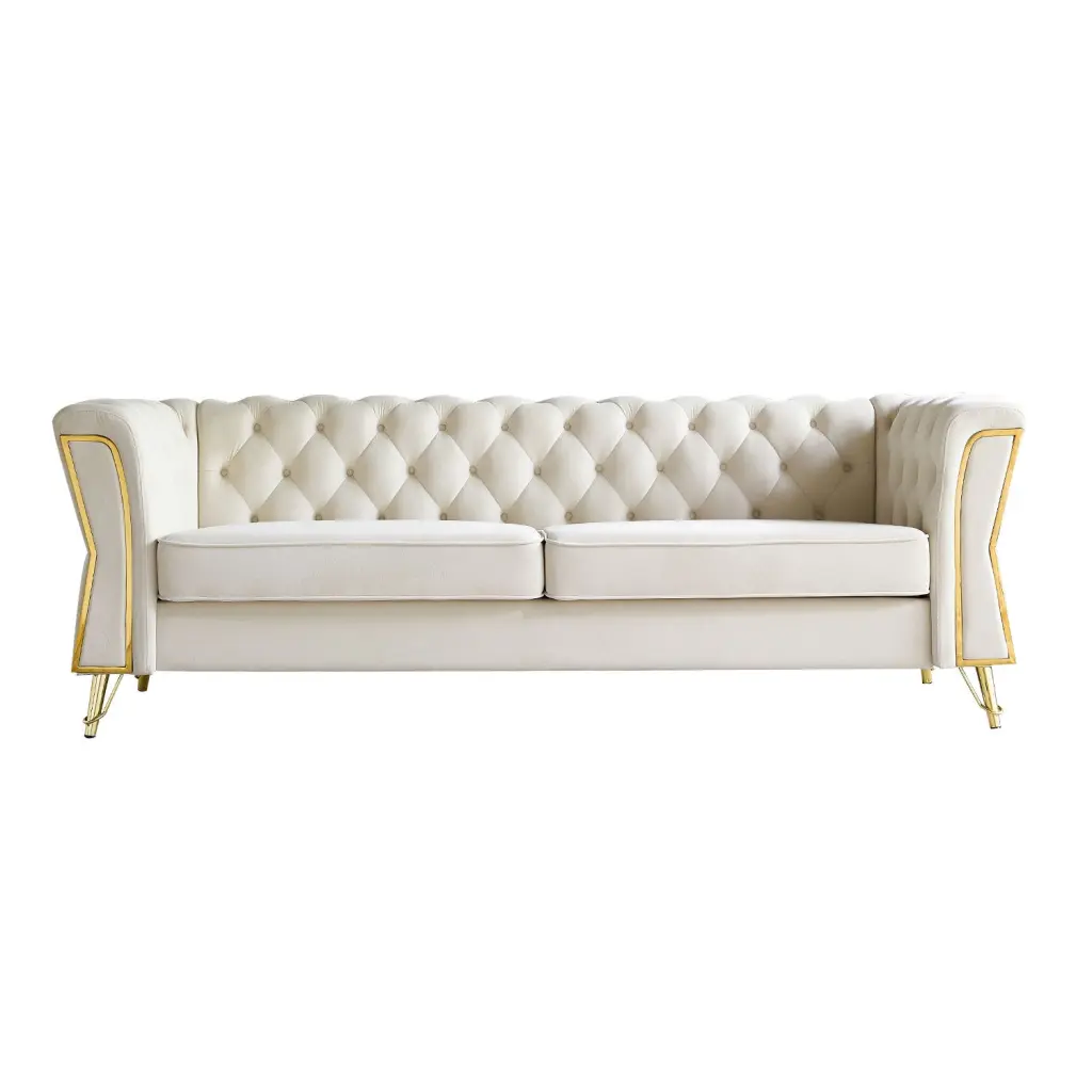 87.4 Inch Modern Tufted Velvet Sofa Beige Color Living Room wq furniture