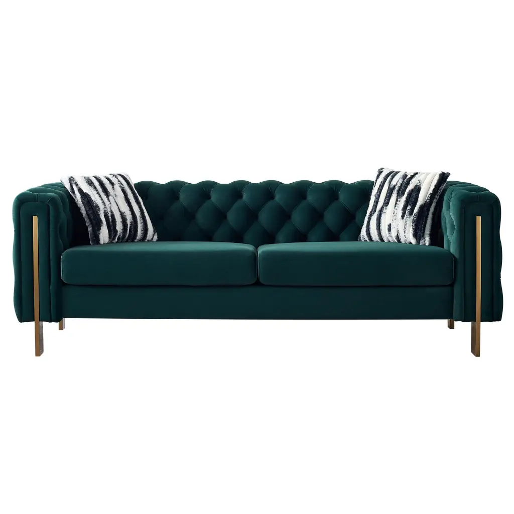 Chesterfield Modern Tufted Velvet Living Room Sofa 84.25 Inch Wide Couch Green wq furniture