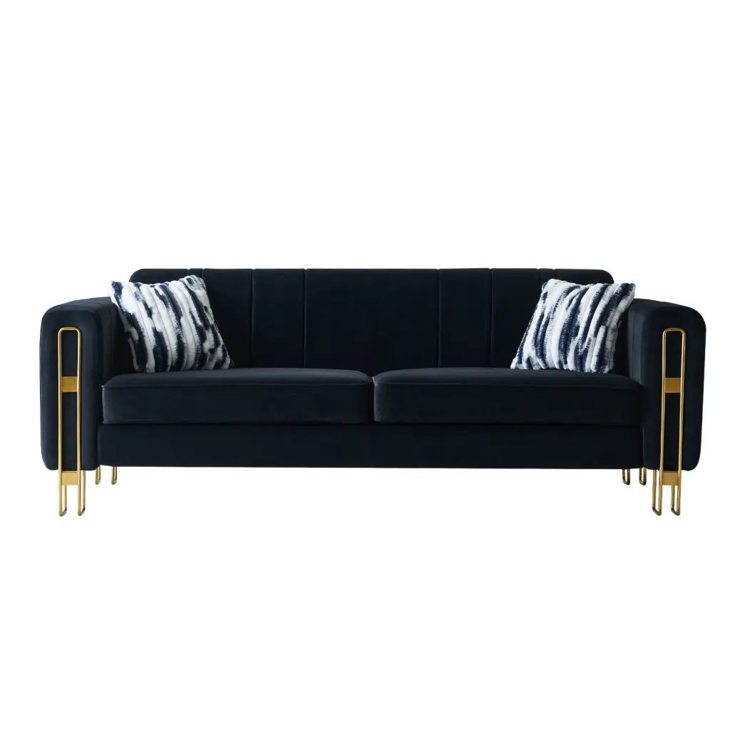 Modern Velvet Sofa 85.04 Inch Living Room Black Velvet wq furniture