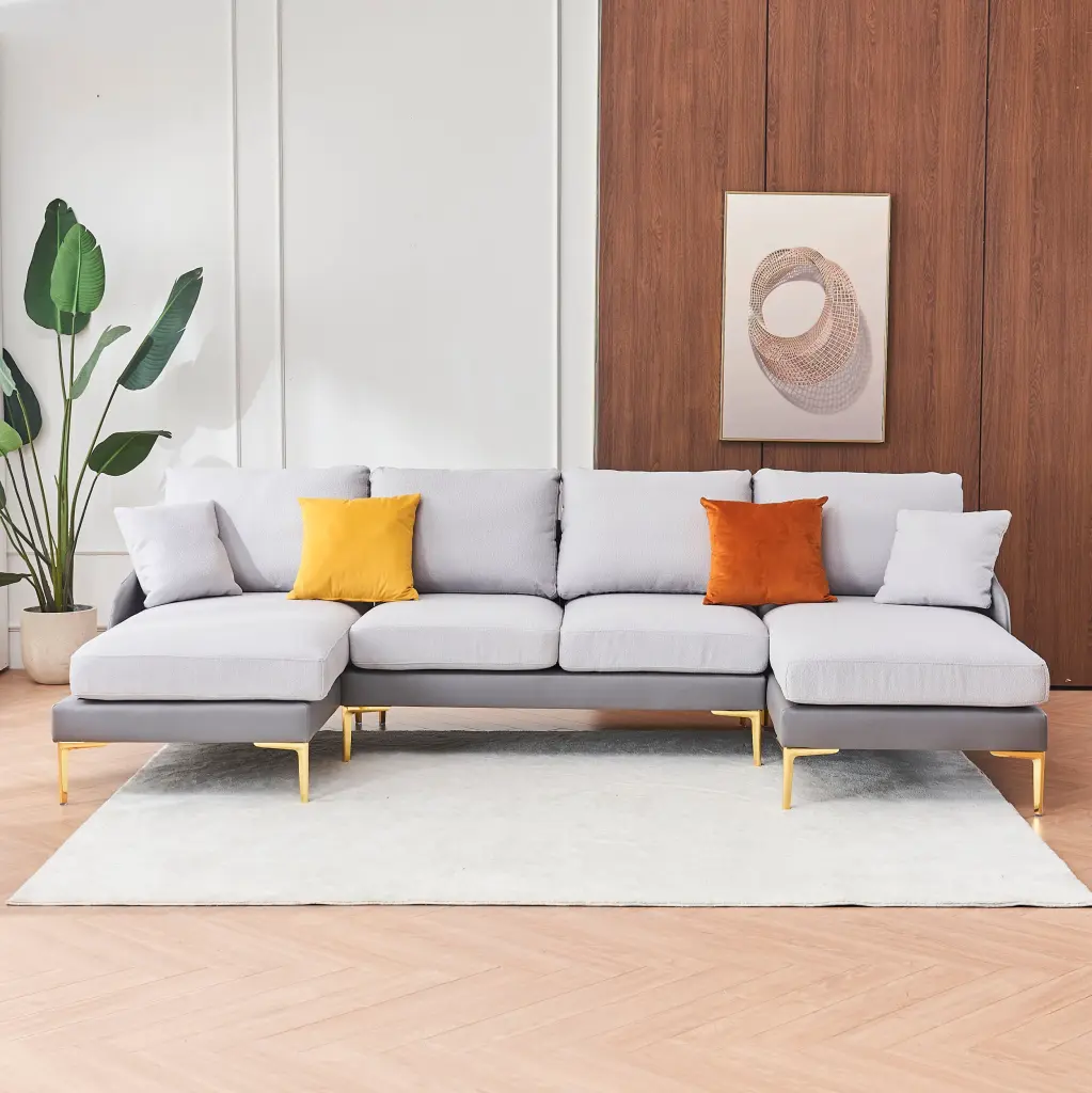 Modern Large Area Linen Leathaire Fabric Color Matching Segmented Sofa Living Room Furniture xr-1361