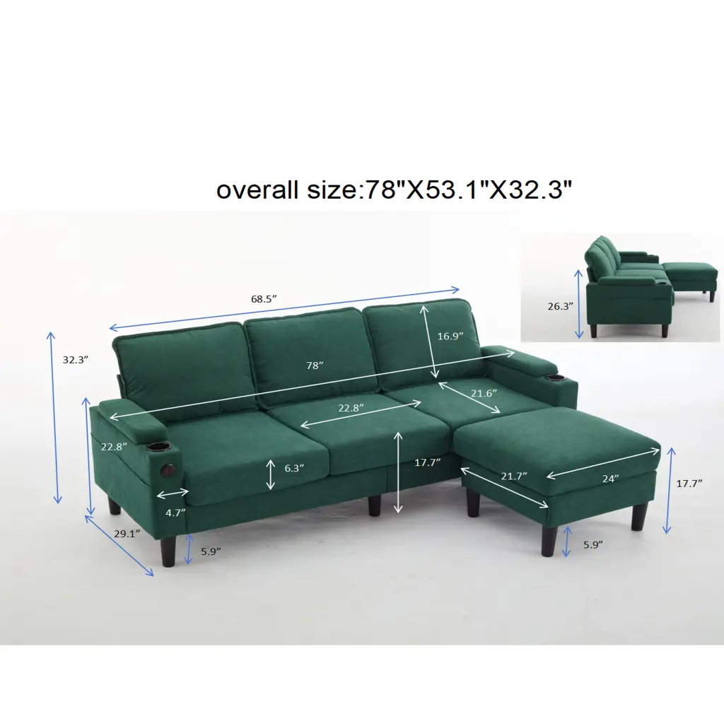 Green Color Combo Totally Kd 3 Seater Sofa Storage Ottoman Stool zs furniture