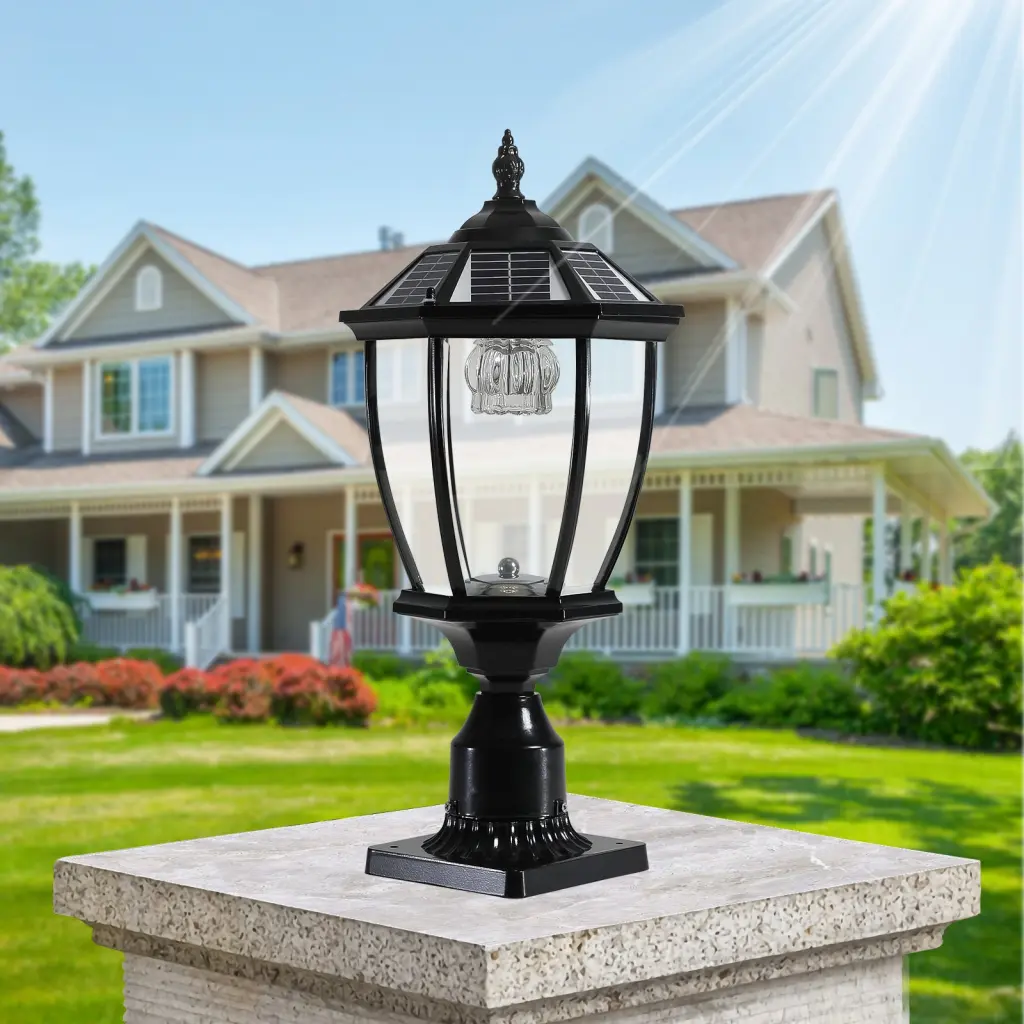Solar Column Headlights Dimmable LED Black Glass Aluminium lighting commune