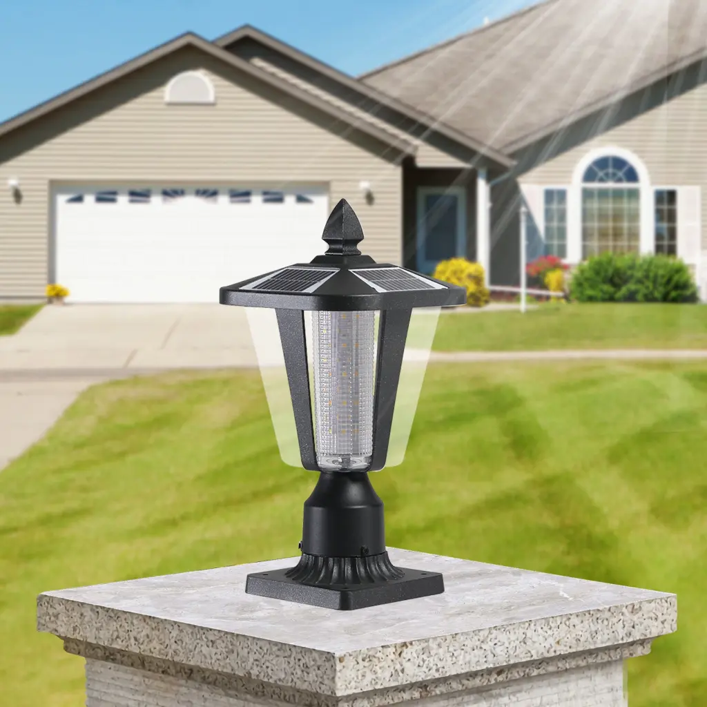 Solar Column Headlights Dimmable LED Outdoor Pathway Lights Black lighting commune