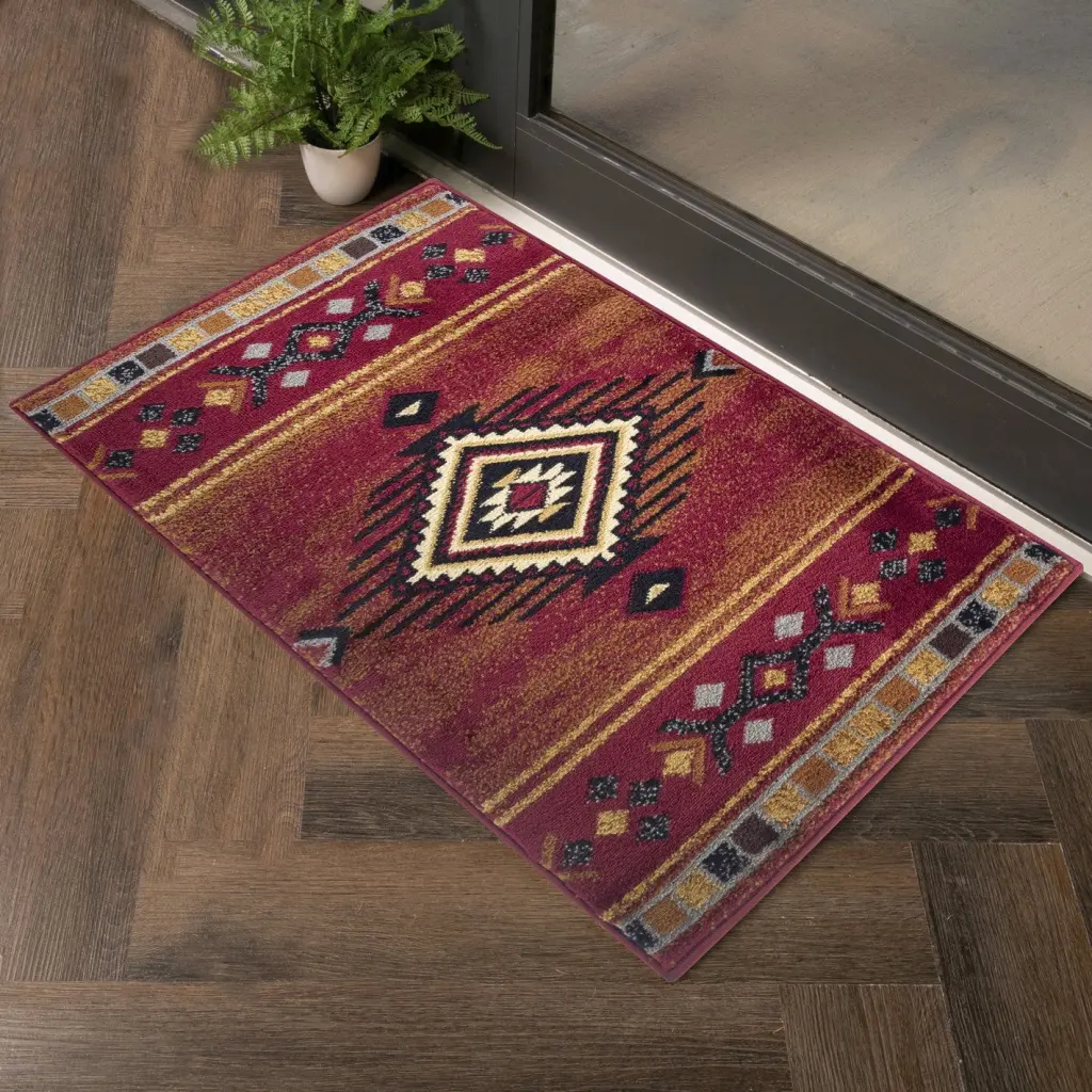 Tribes GC YLS4002 Red 2x3 Ft Southwest Area Rug Polypropylene icona home decor