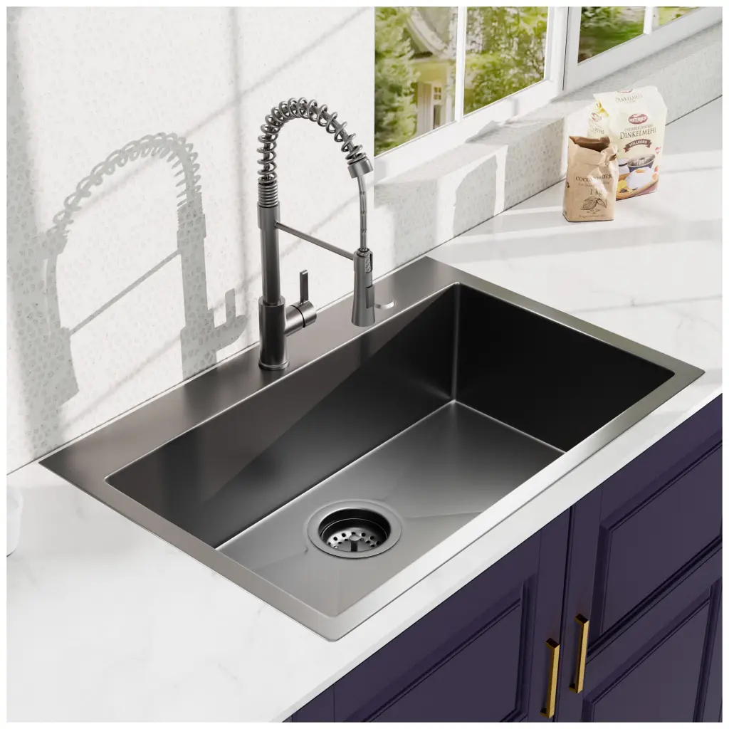 33X22 Inch Gunmetal Black Topmount 18 Gauge 304 Stainless Steel Kitchen Sink alwen
