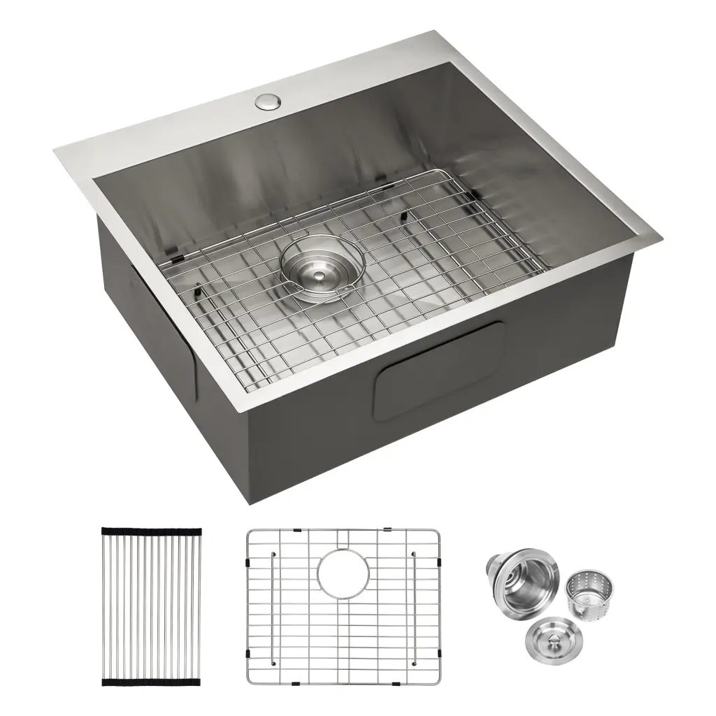 25x22x9 Inch Kitchen Sink Drop 18 Gauge Stainless Steel Single Bowl lordear