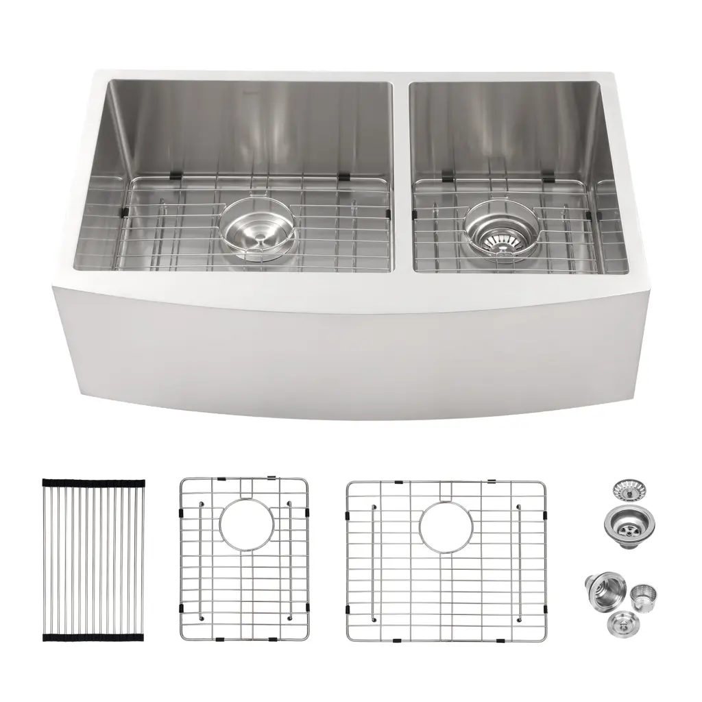 Double Bowl 60 40 Farmhoutilize Sink 33X21X10 Stainless Steel Apron Front Kitchen Sink lordear