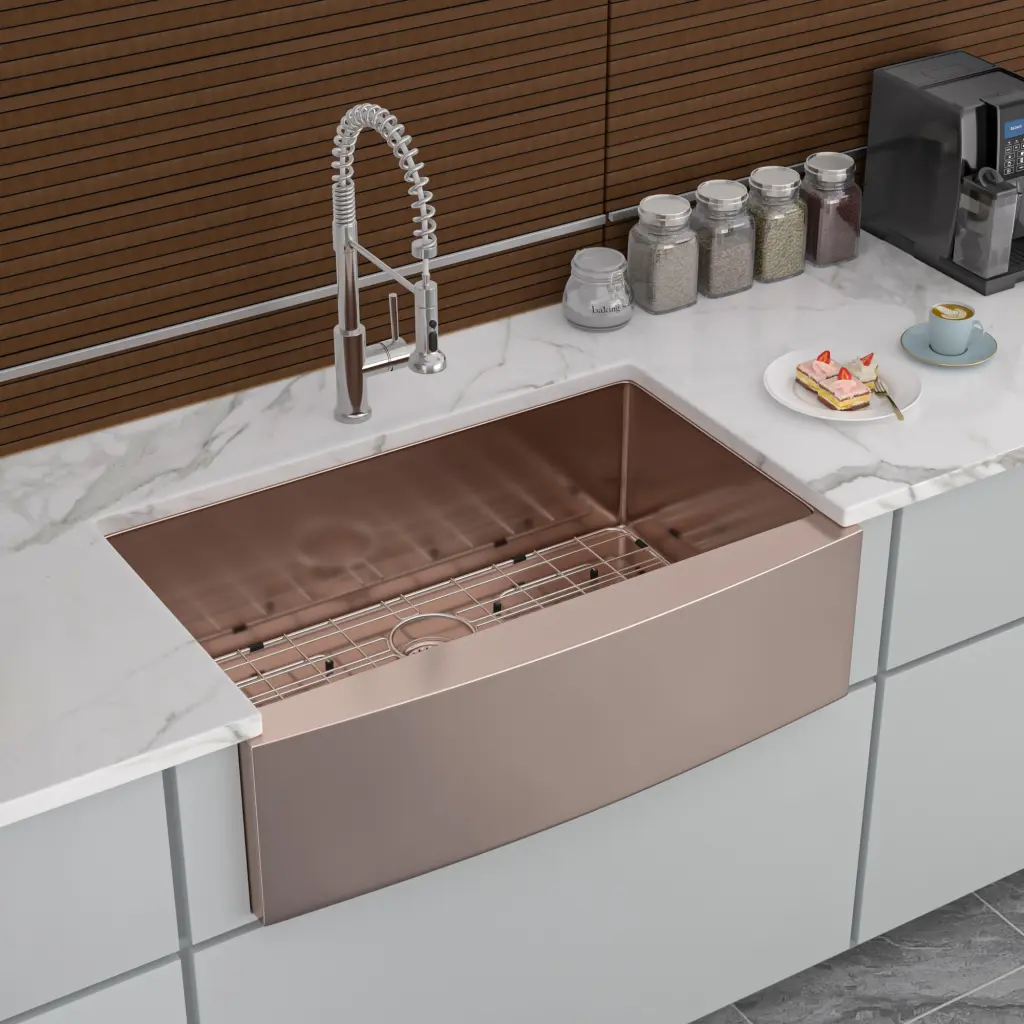 36 Inch Rose Gold Farmhouse Kitchen Sink Stainless Steel 16 Gauge Single Bowl lordear