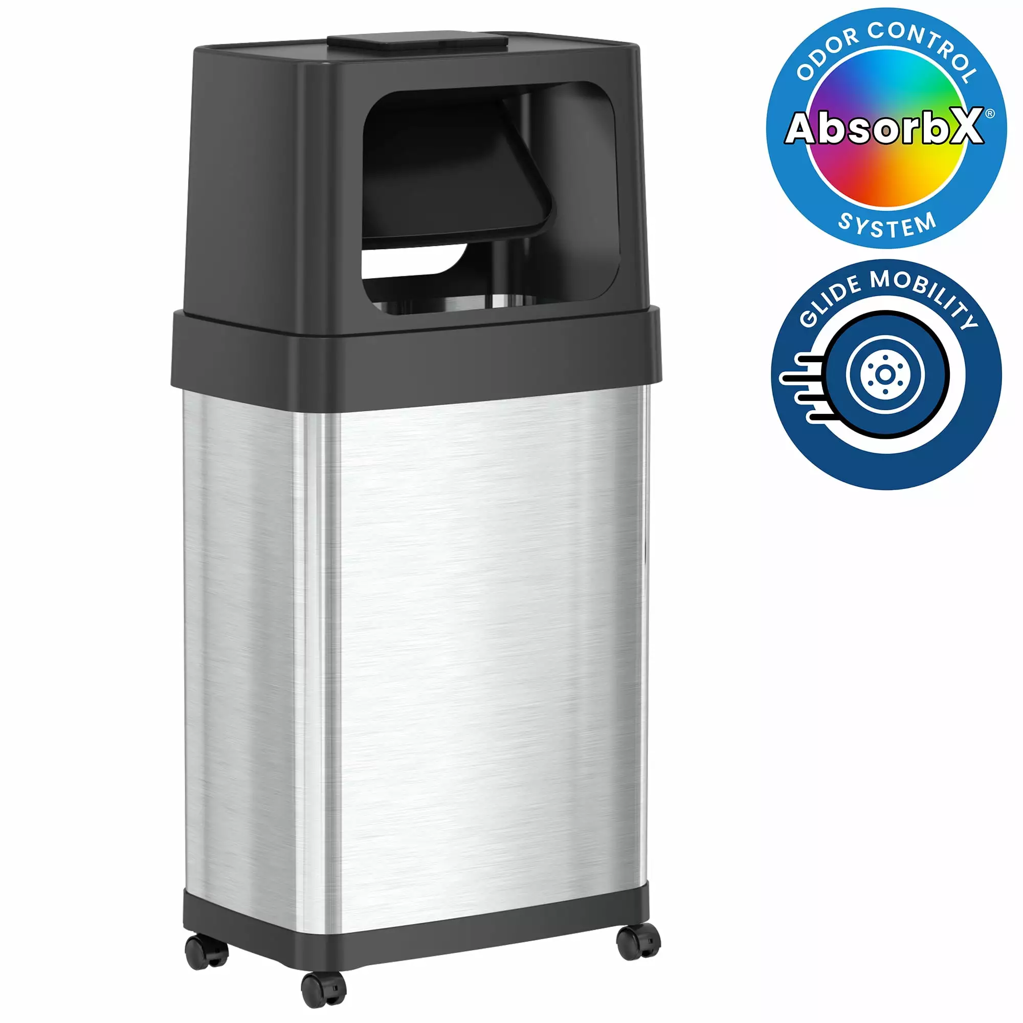 iTouchless 18 Gallon Rectangular Dual Push Door Stainless Steel Trash Can Wheels & Odor Filter