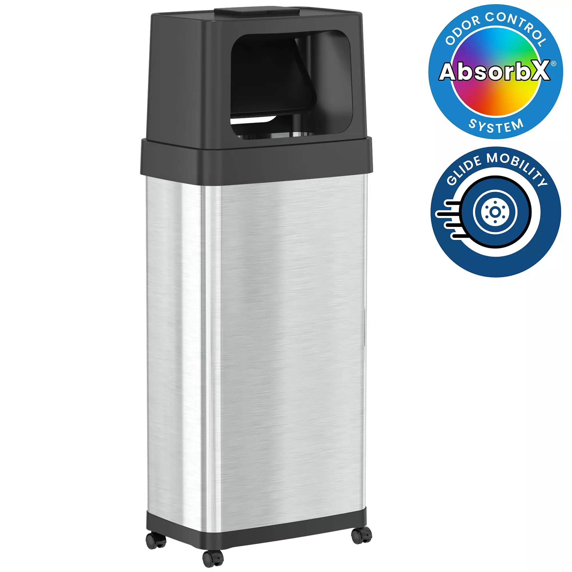 iTouchless 24 Gallon Rectangular Dual Push Open Stainless Steel Trash Can Wheels & Odor Filter