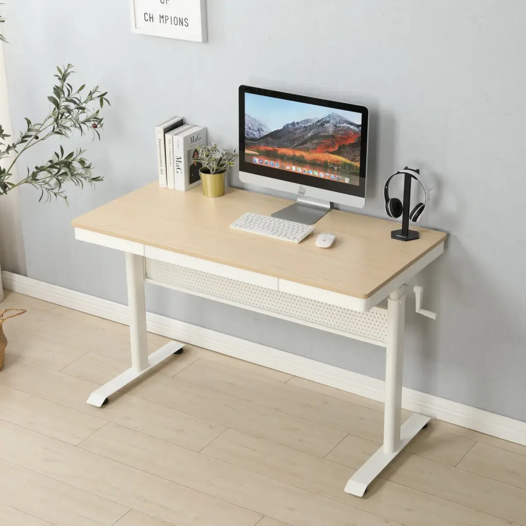 Maple Tabletop 48x24 Inches Adjustable Standing Desk Metal Drawer rnb